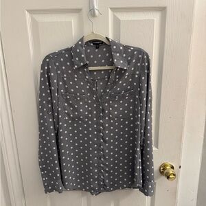 Express Gray Polka Dot Portofino Button Down Shirt